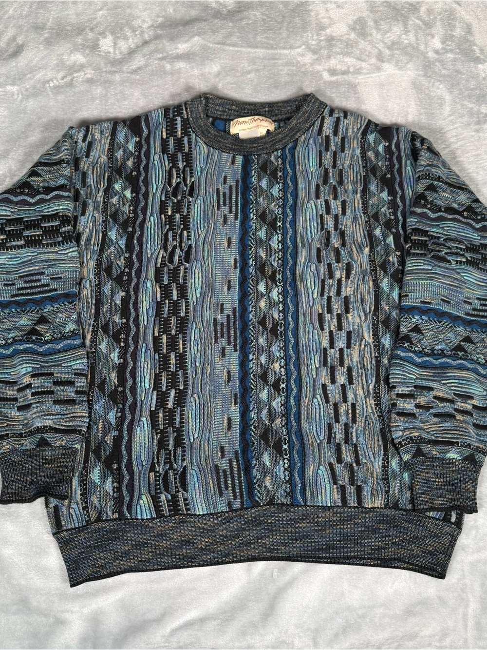 Vintage Norm Thompson 3D Knit Striped Sweater Mens M Coogi Style 90s